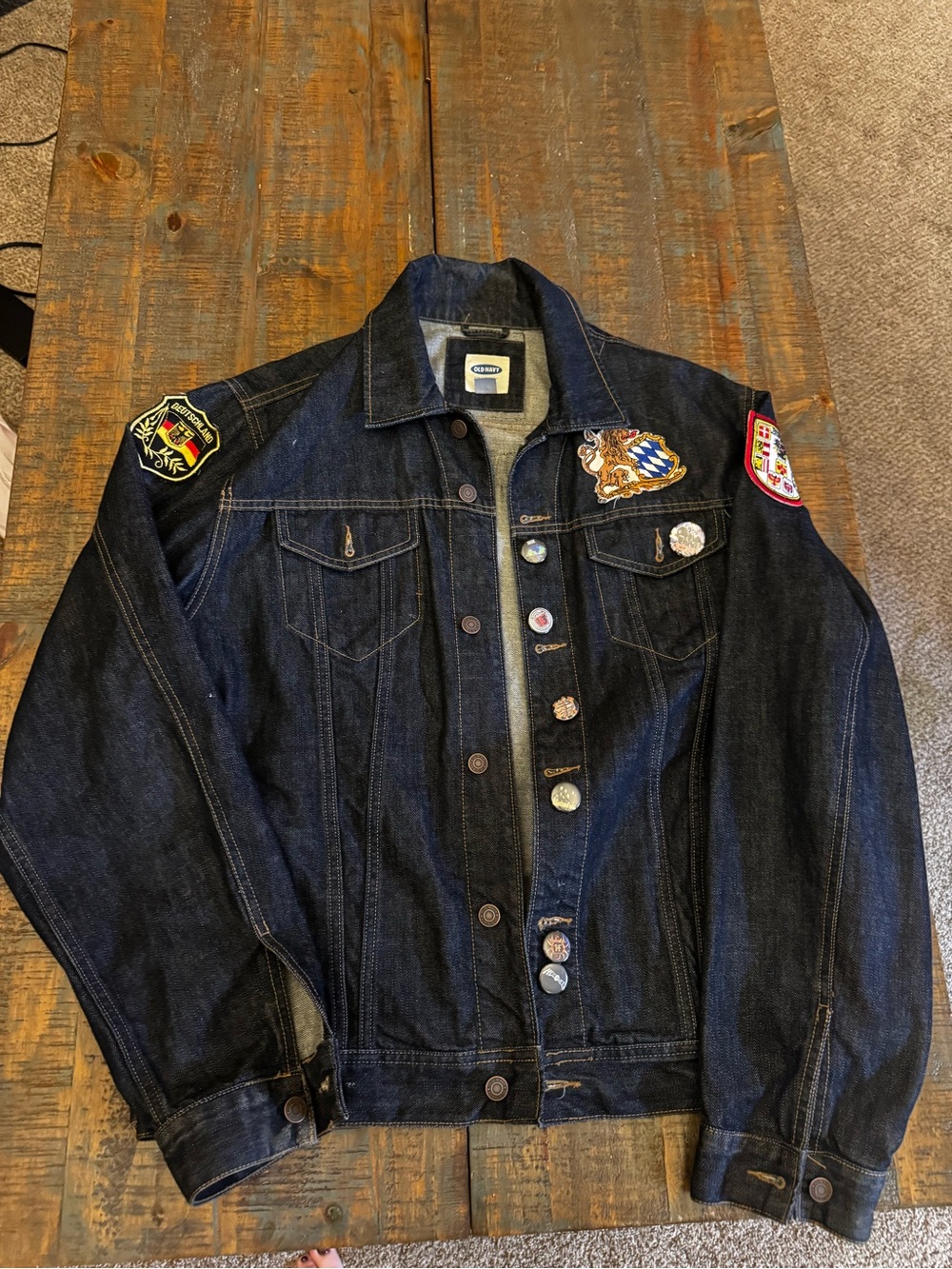 Old Navy Dark Blue Denim Jacket with Heavy Metal Band Patches XL